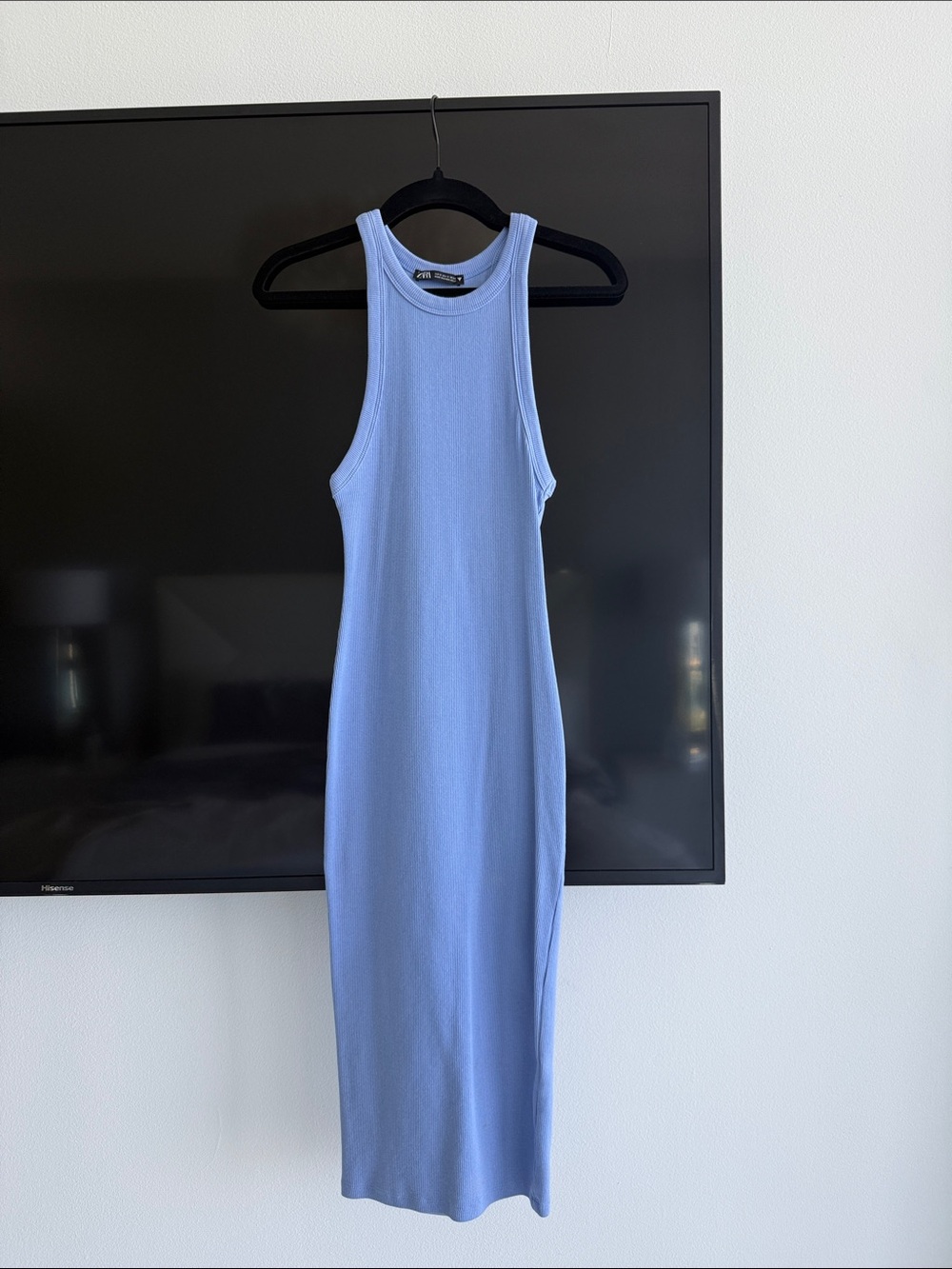 Light Blue Ribbed Tank Midi Dress - Brand: Zara